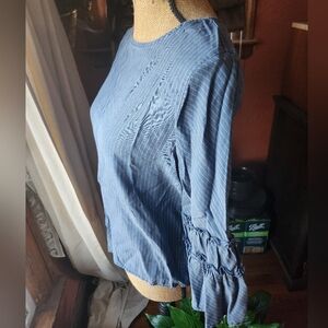 Express Blue Pinstripe Ruffle Sleeve Women's Top